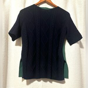 Lafayette 148 New York Navy and Green Cable Knit Top